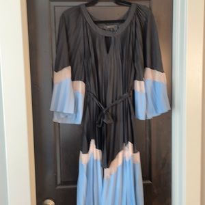 Pleated belted at the waist dress.